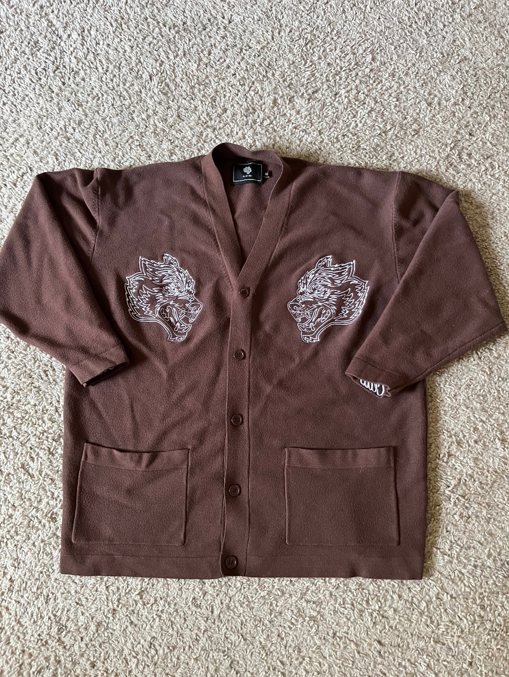 Darc Sport Wolves Club Brown Button Up Cardigan Size M